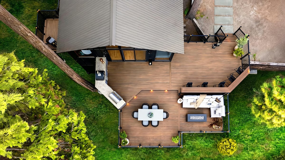 ModernXscapes outdoor living project at dusk